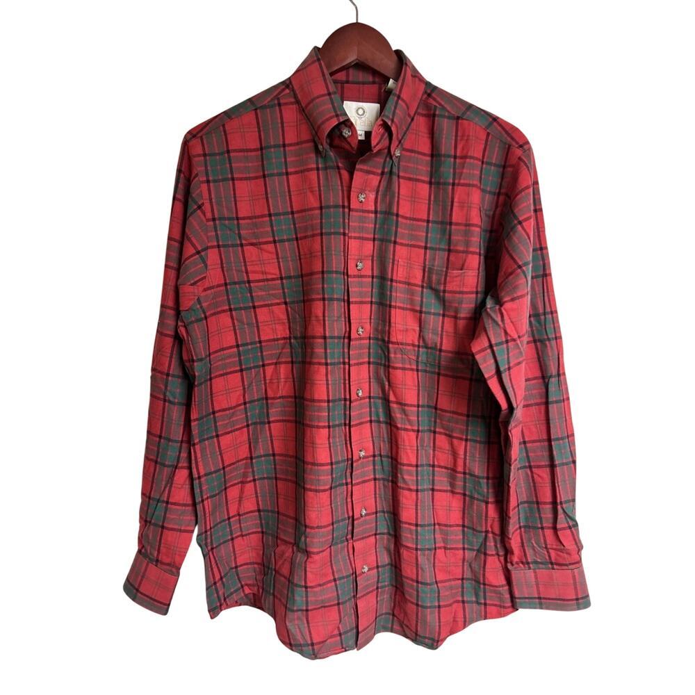 Vintage 70s 80s Viyella Cotton Wool Shirt Mens Medium Red Plaid Button Up